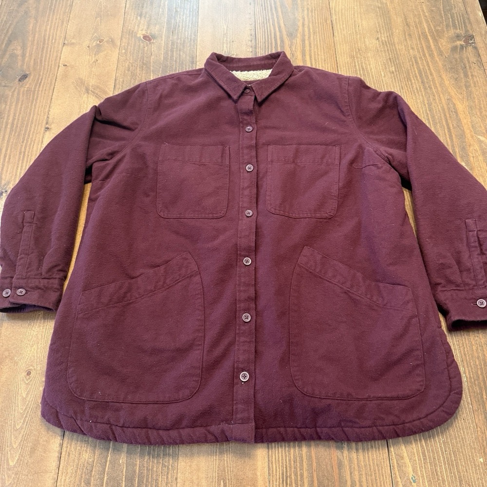 LL Bean Heritage Chamois Sherpa Lined Shacket Shirt Women Large Petit Chore Barn